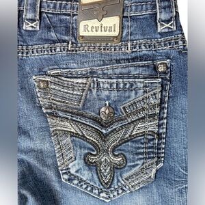 Rock Revival Men's Dark Slim Straight  Fleur De Lis de Jeans 36X27